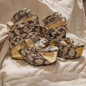Jimmy Choo Python and Gold studded Wedges